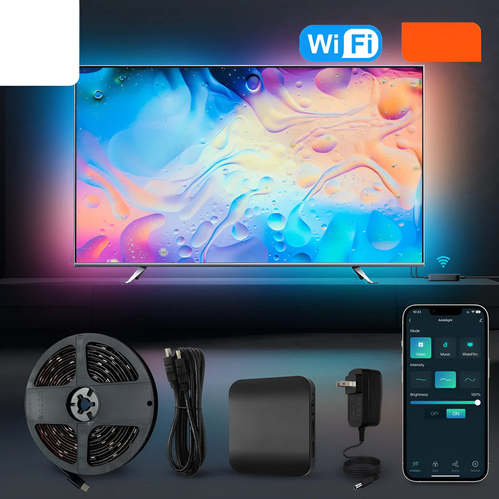 Intelligent TV background light strip with waterproof plastic construction in three measured lengths