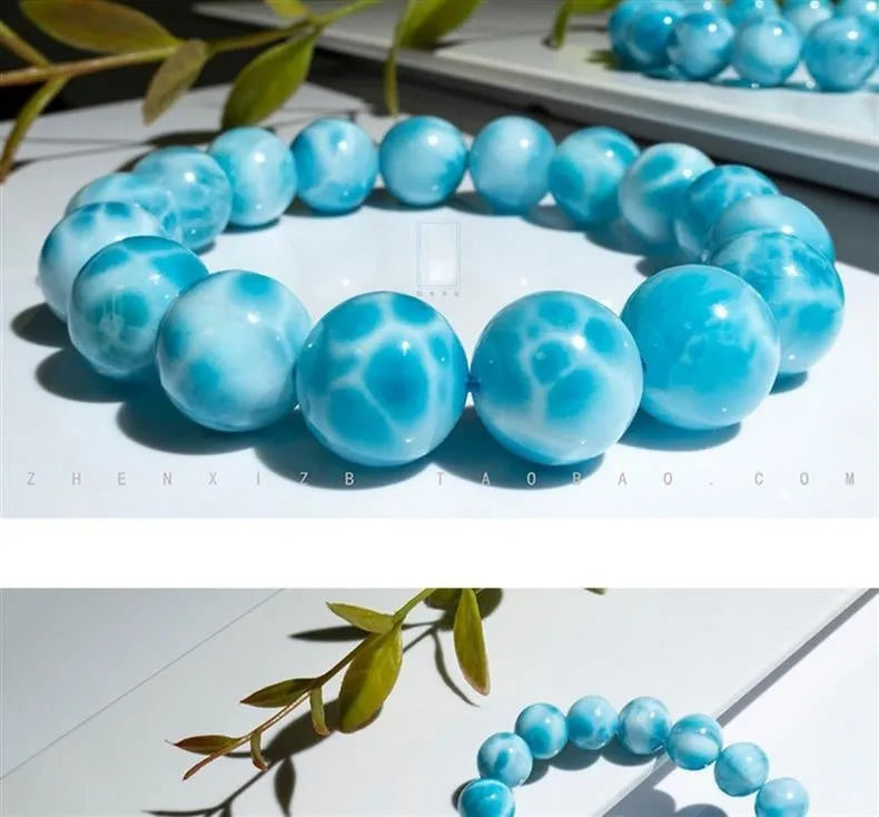 Blue bodhi bracelet with natural crystal sea-pattern stones and pearl accents in Maillard style