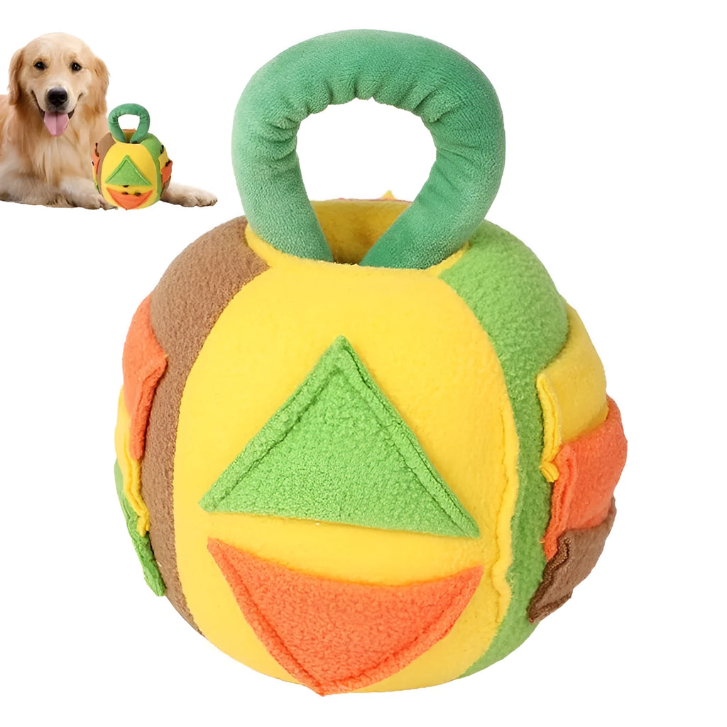 Green or pink dog plush ball toy with treat pockets and squeaker for small to medium dogs