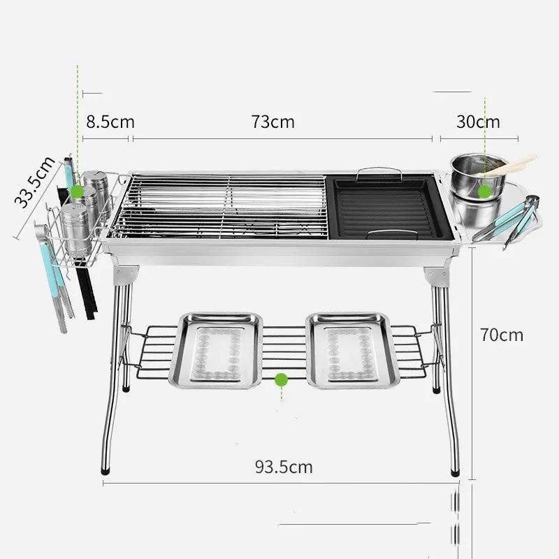 Stainless steel portable folding barbecue oven with cooking grill for outdoor use