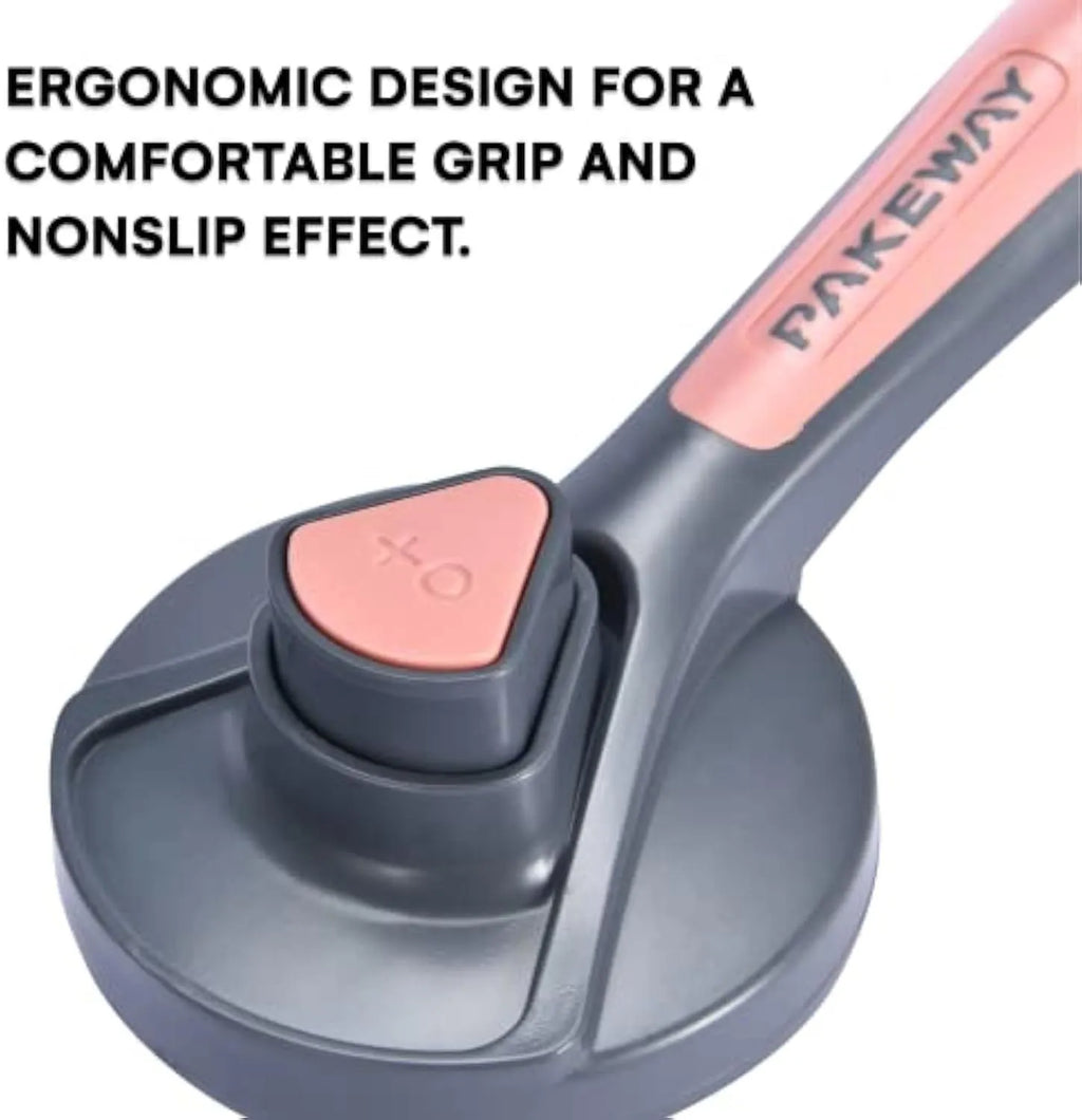 Self-cleaning pet slicker brush with one-click button and massage-tip bristles in grey, green or pink colour options
