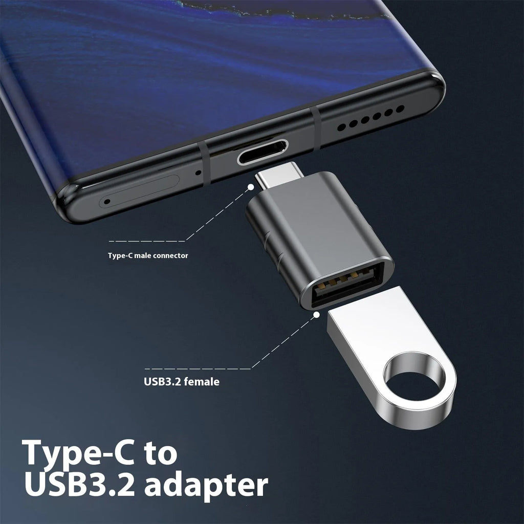 USB-C to USB-A adapter with zinc alloy shell in multiple colour options including champagne gold and space grey