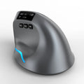 Grey Bluetooth vertical ergonomic mouse with a built-in display, shown from a side angle.