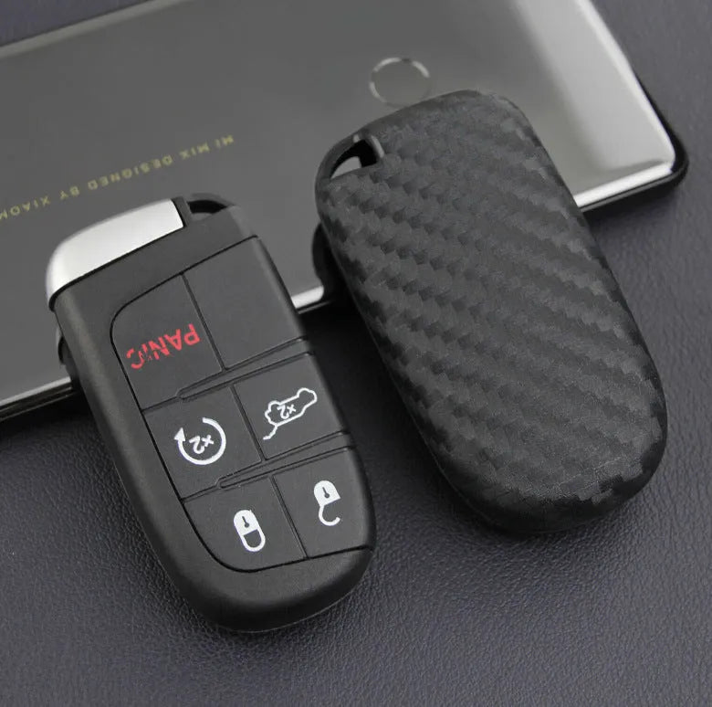 Silicone car key case with carbon fibre pattern for Dodge Chrysler Fiat remote keys