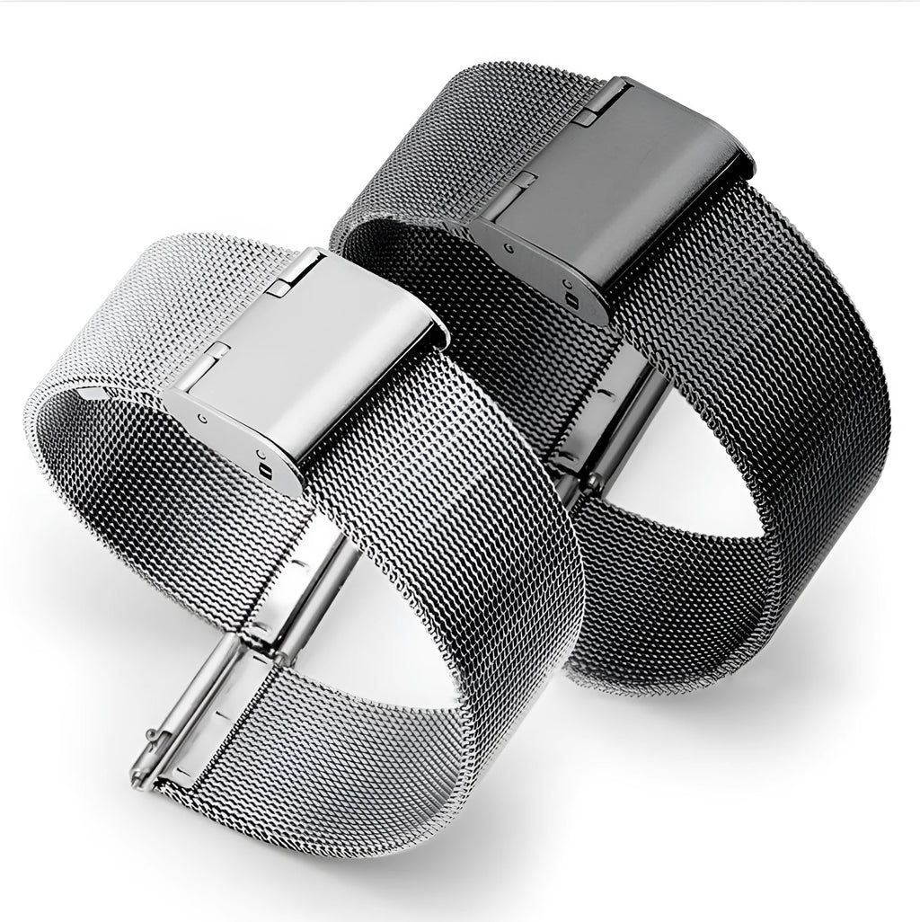 Milani stainless steel and silk woven watch band in silver, black, rose gold or gold colours