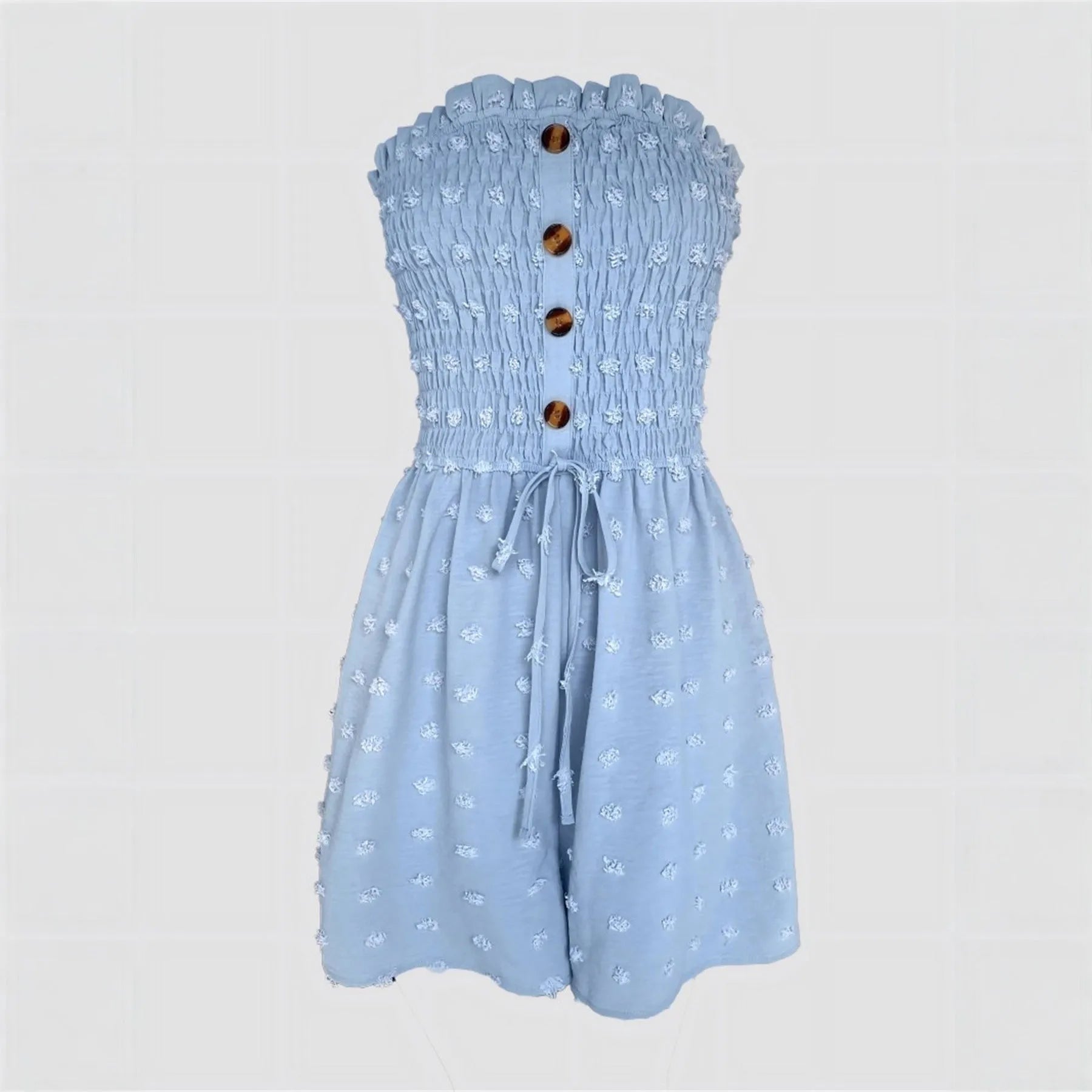 Women's sleeveless off-shoulder jumpsuit in blue polyester casual Japanese Korean style