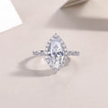 Heartbeat Mirror moissanite wedding ring set S925 silver platinum-plated horse eye shape 7x14mm on display in gift box