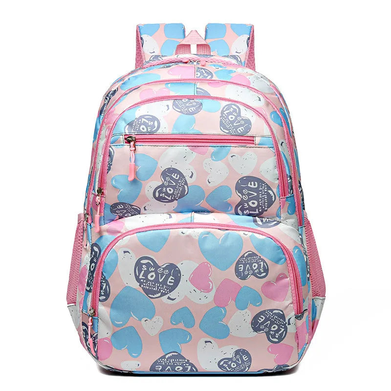 Blue student backpack with air pillow belt system showing large capacity interior