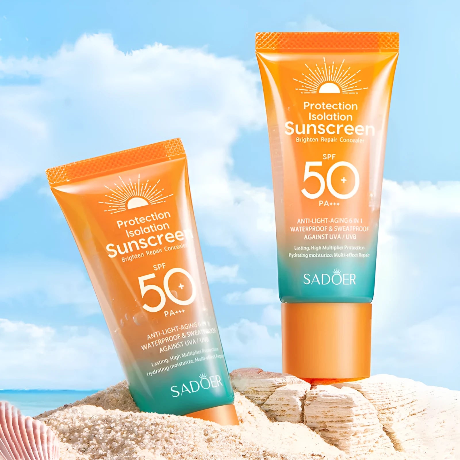 Double tube sunscreen and makeup primer combination product with 50g capacity