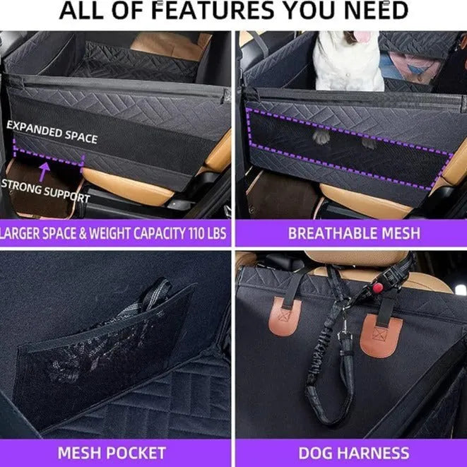 Grey cloth water resistant dog bed measuring 56x56x40cm for car and indoor use