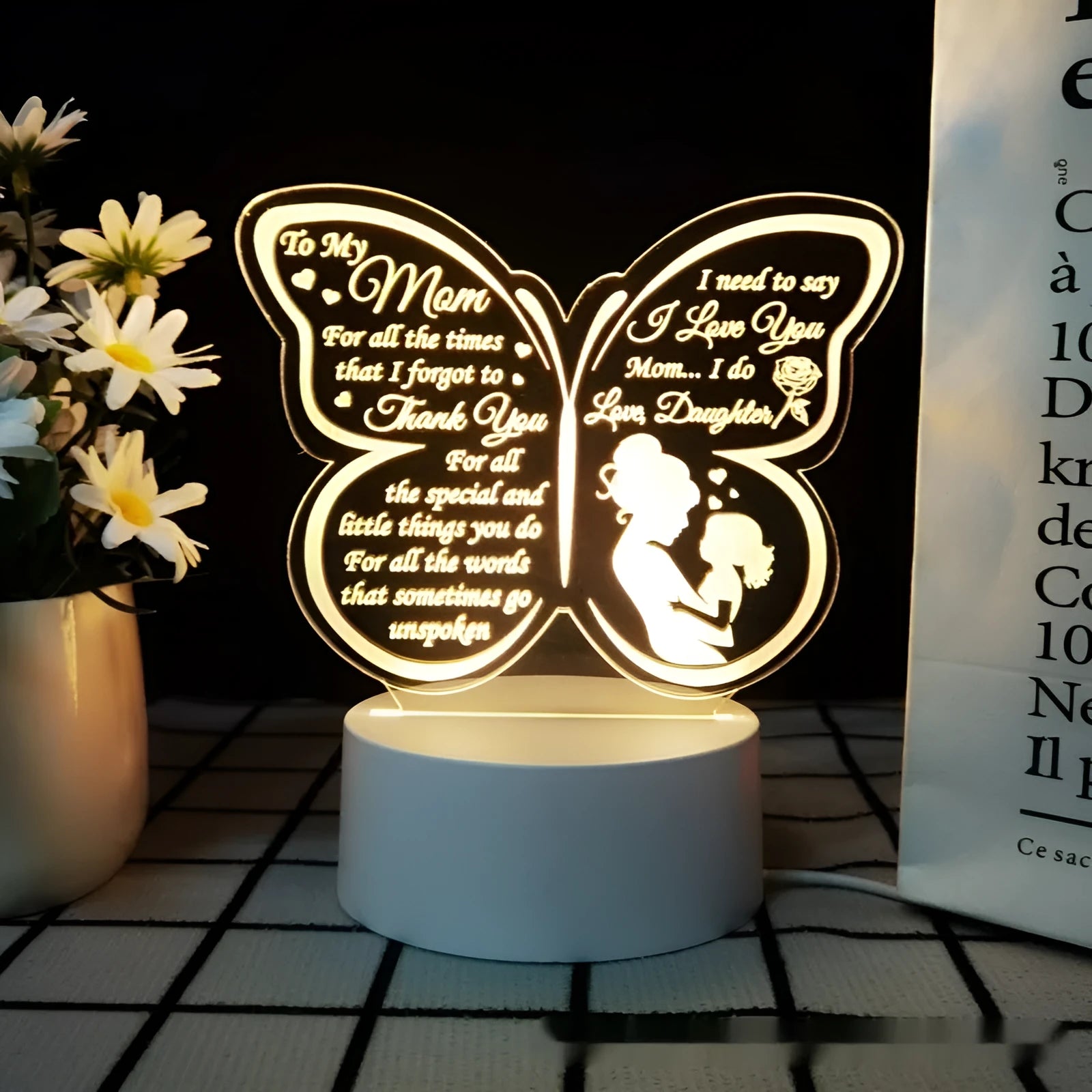 Heart-shaped acrylic table lamp with touch switch and USB cable