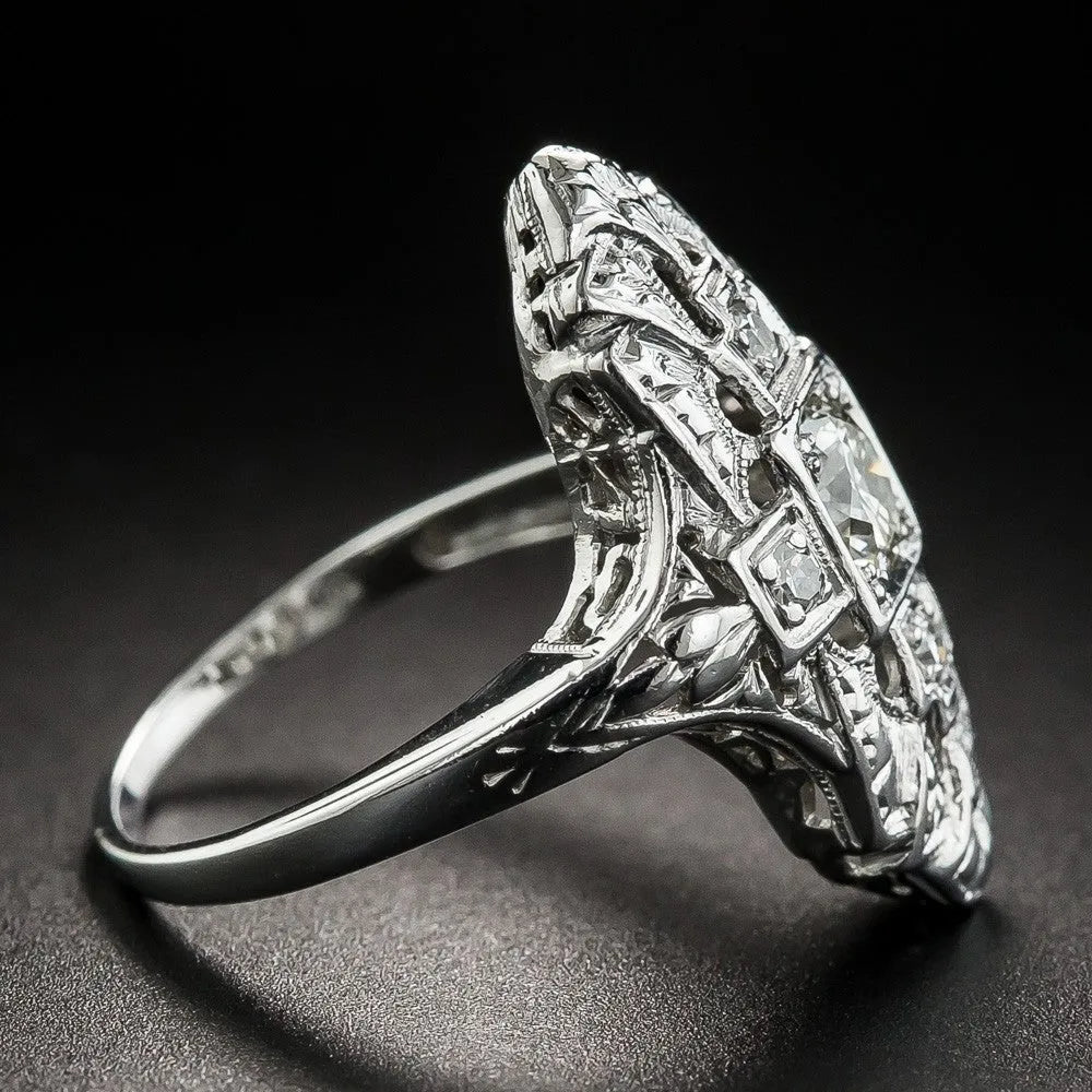 Hollow out geometry ring with diamond studding in electroplated silver finish