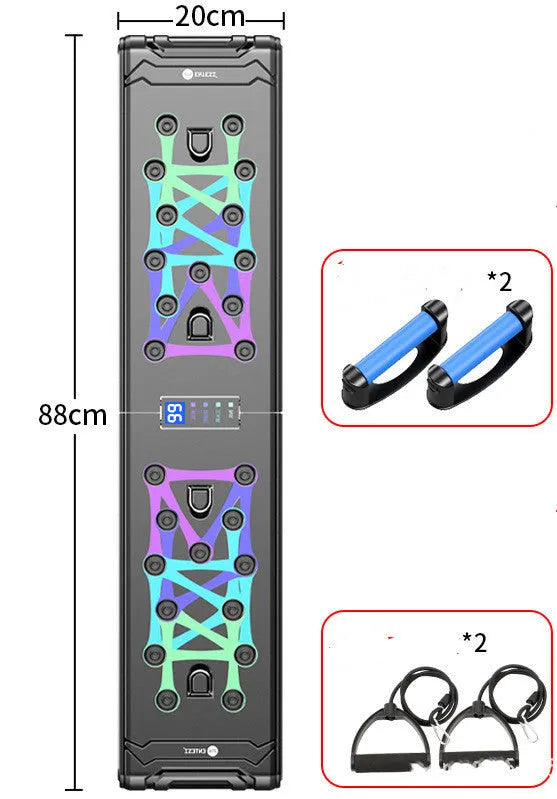 Intelligent multifunctional push-up board in black with TPE grips, 87cm platform for chest and abdominal training