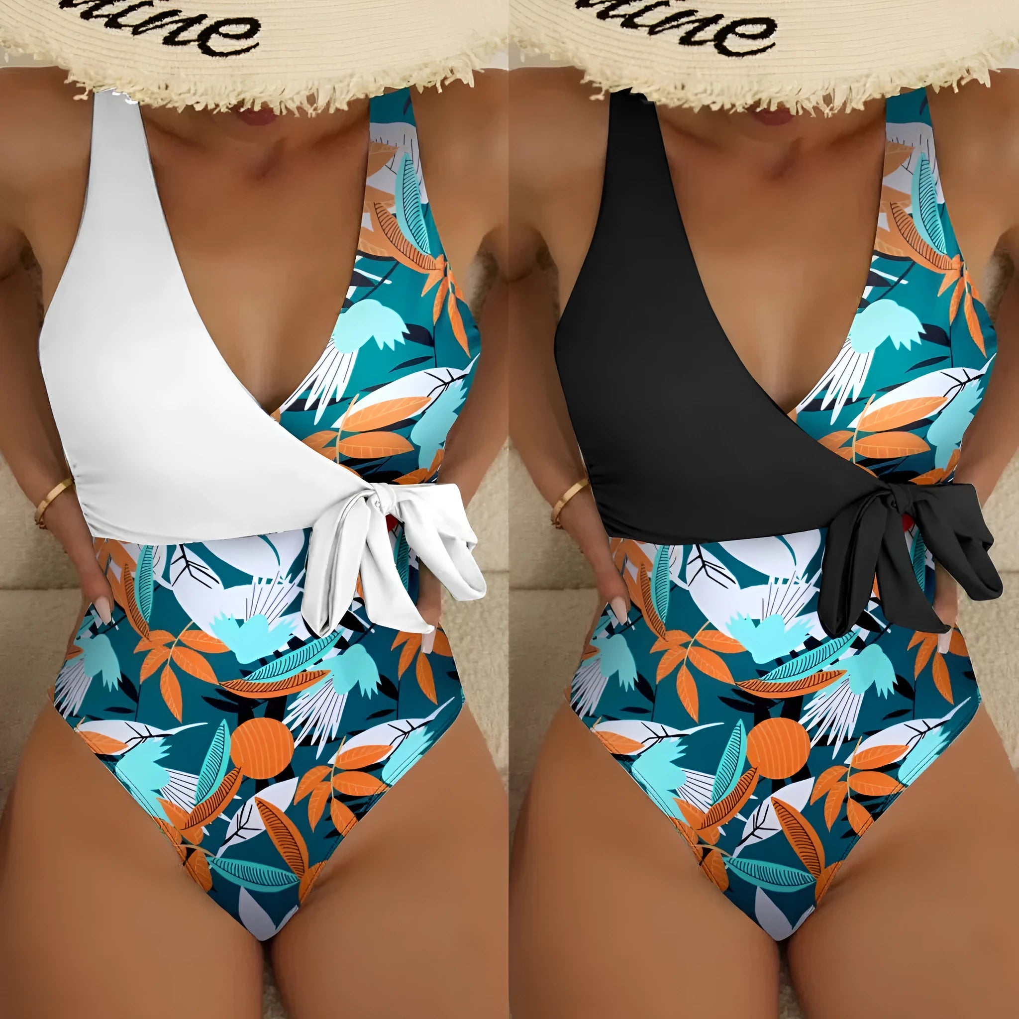 Women's high waist one-piece bikini swimsuit with printed pattern