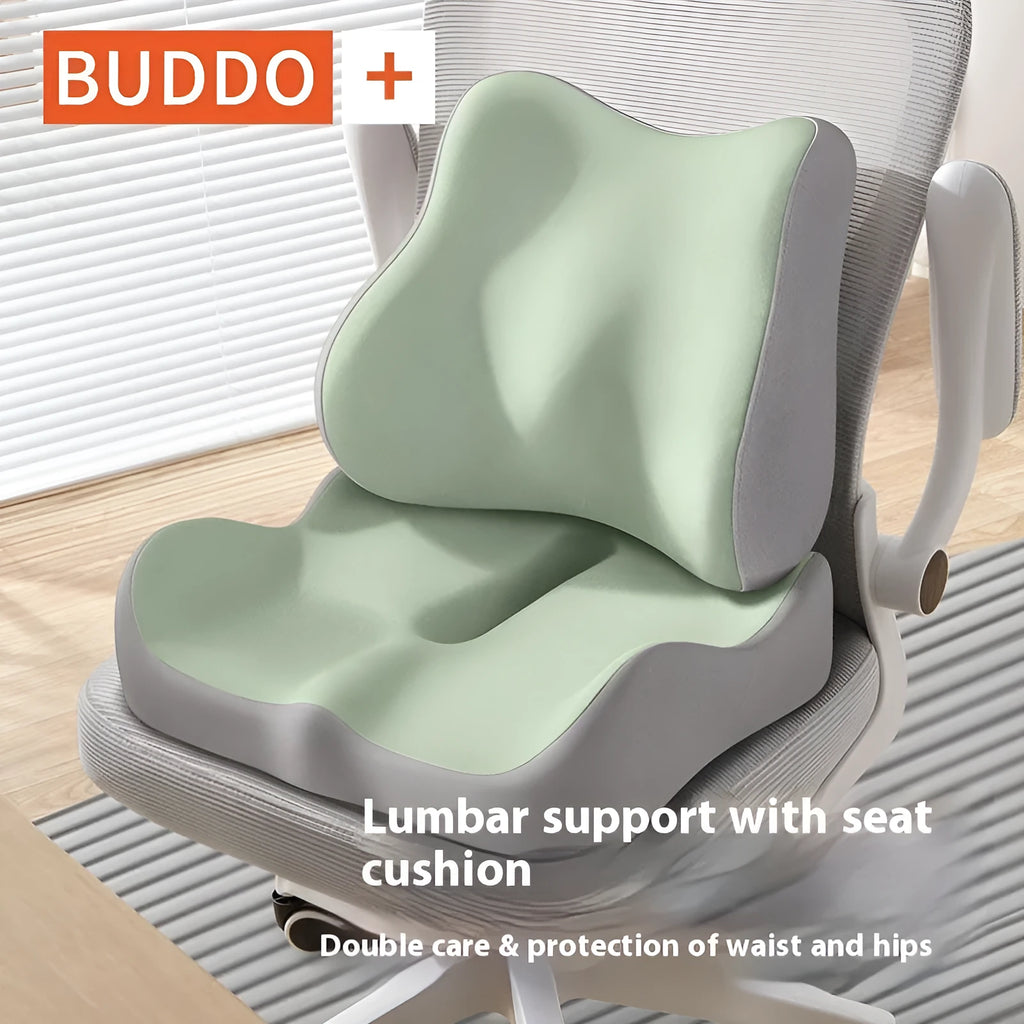 Memory foam seat cushion with lumbar support design in solid colour options