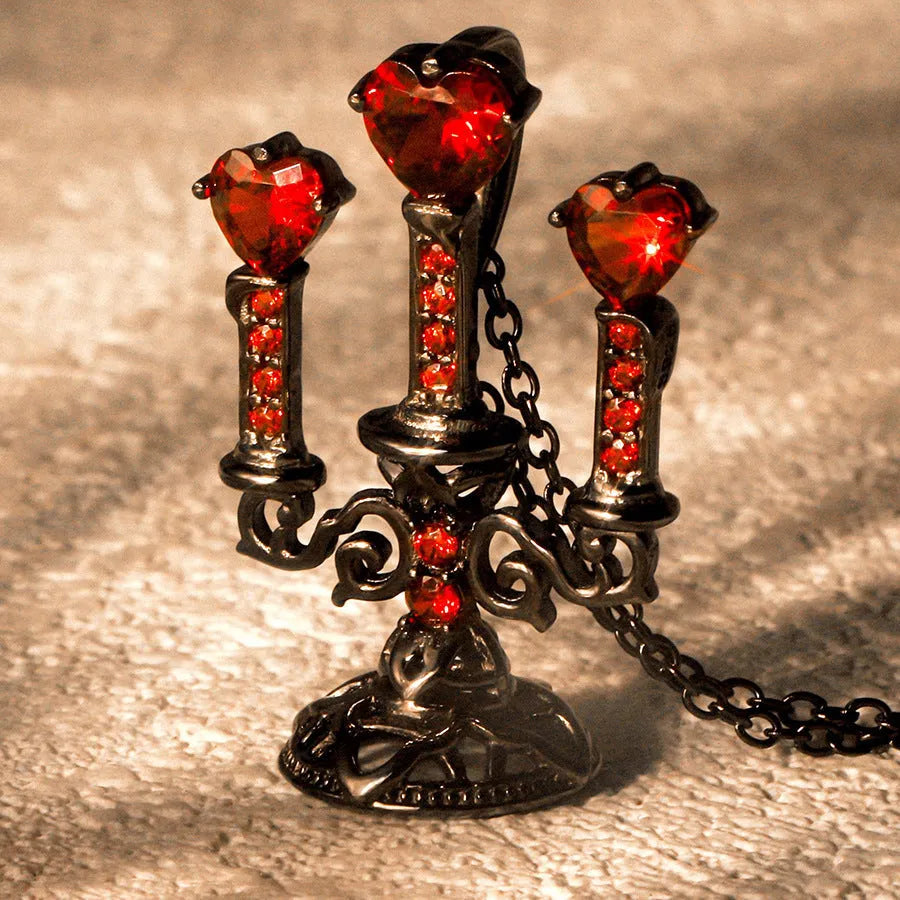 Retro candlestick Gothic necklace with hollow pendant and cross chain in zinc alloy