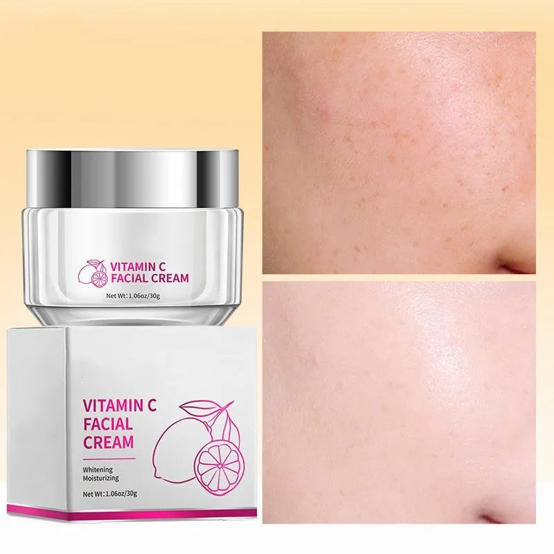 Vitamin C face cream jar 30g with universal skin type label showing 6cm dimensions