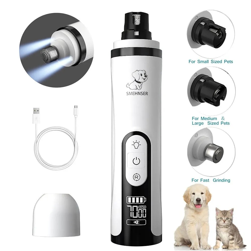 Pet nail trimming device with LCD display and dust collection for dog grooming