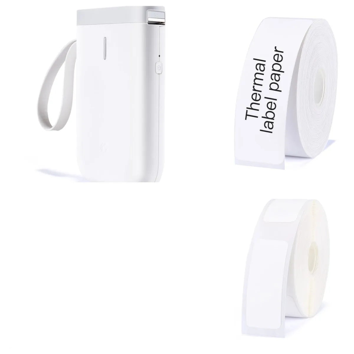 D11 Bluetooth label printer in black colour on a desk next to a smartphone showing the label design app.