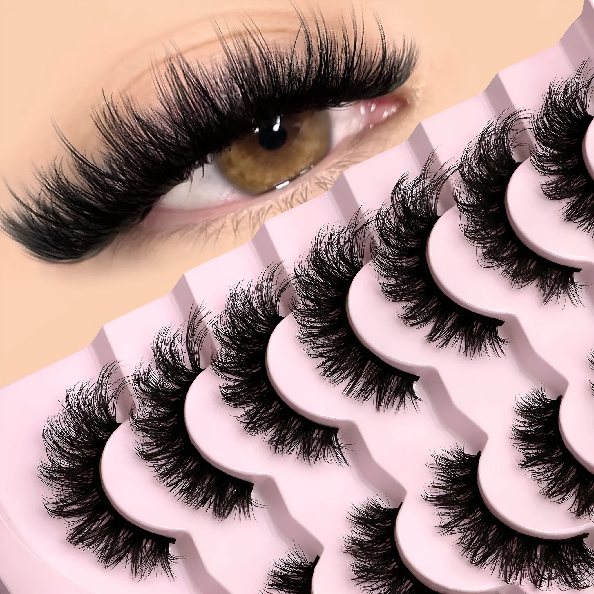 Natural artificial fibre false eyelashes in box with adhesive tube