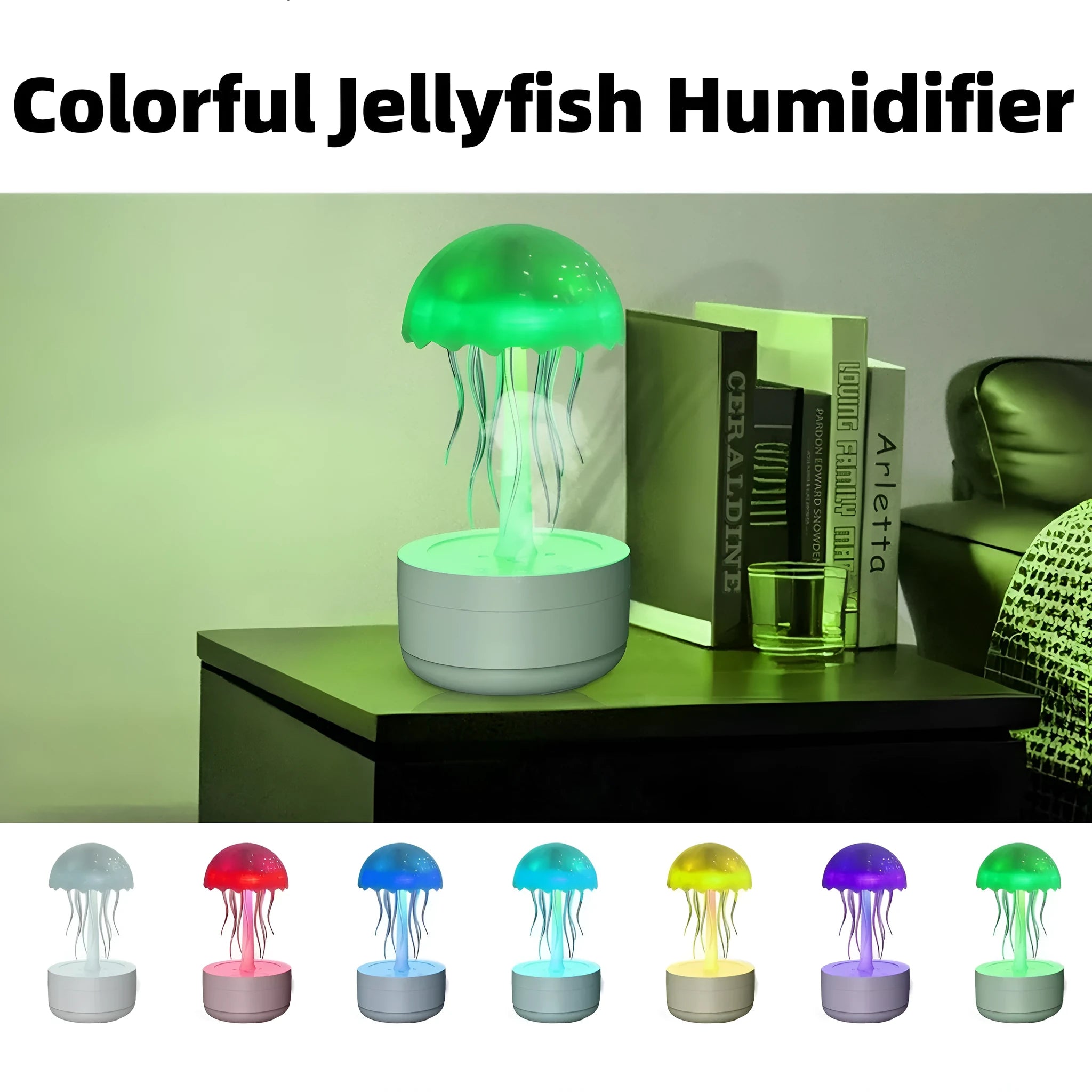 White jellyfish design humidifier diffuser with colourful night light and mist output