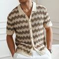 Yellow hollow jacquard corrugated short sleeve sweater with flocking detail on hanger