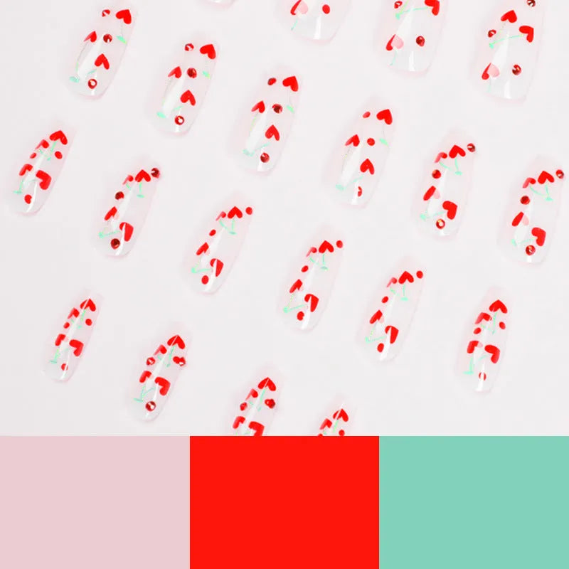 JP1601 French Love design artificial press-on nails, 24 pieces on an armour sheet with glue.