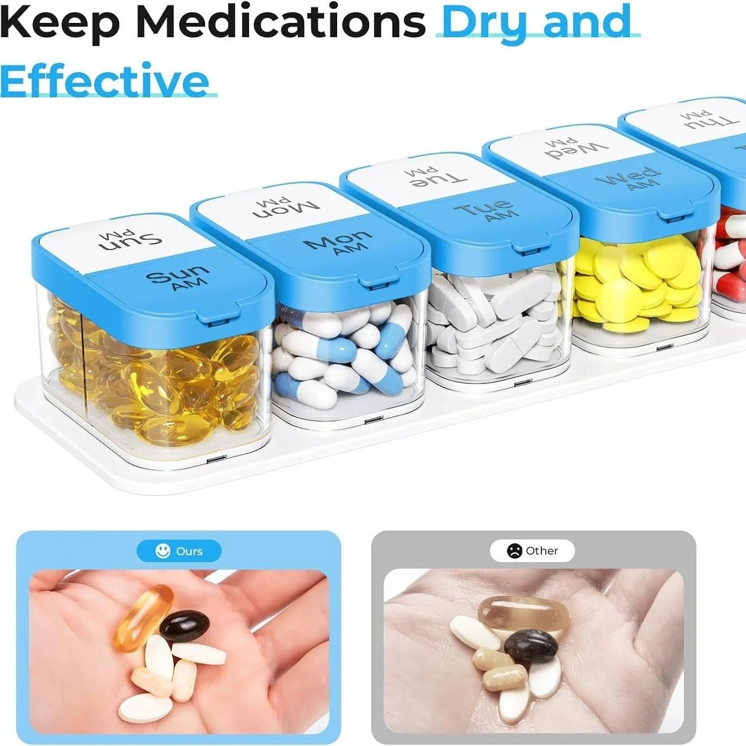 Extra large white and rainbow coloured plastic pill organiser with 14 removable compartments