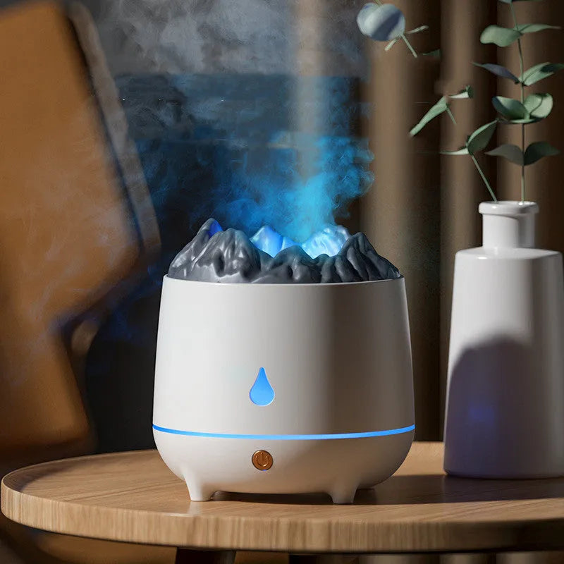 Black and white volcano shaped ultrasonic humidifier with USB cable for home office use