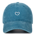 Cotton baseball cap with an embroidered red Love heart on the front, shown in grey.
