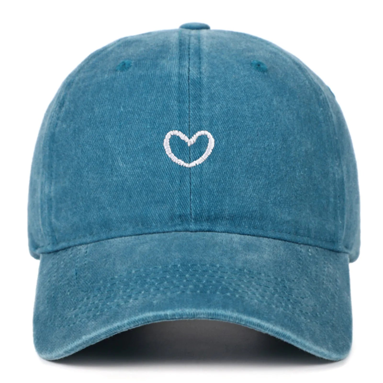 Cotton baseball cap with an embroidered red Love heart on the front, shown in grey.