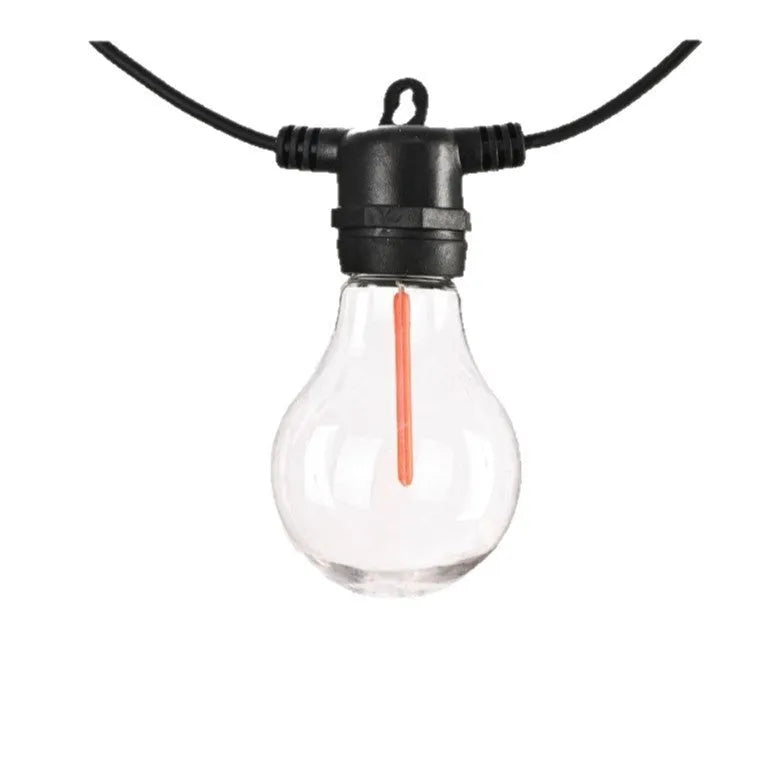 Outdoor decorative string lights with 10 A60 LED bulbs in waterproof construction for wedding and garden use