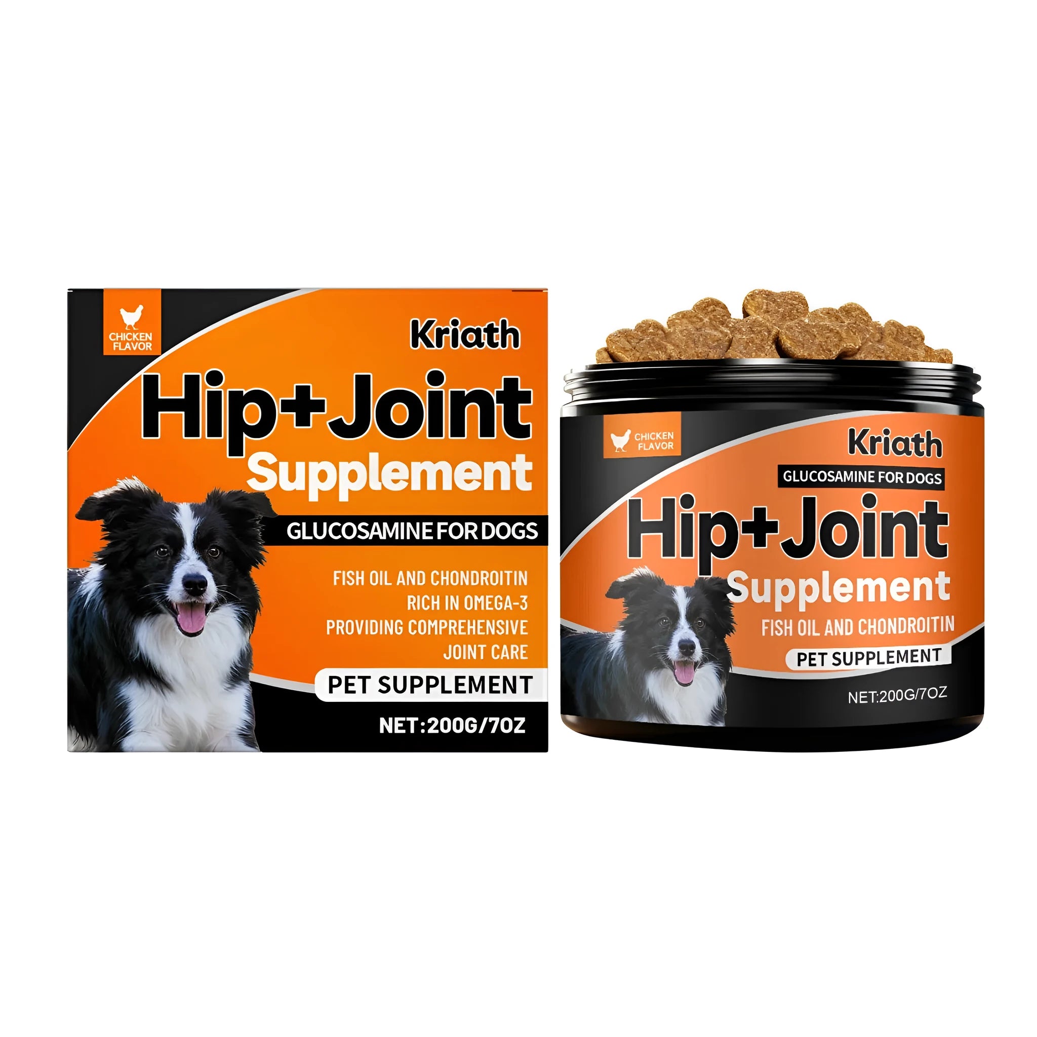 Dog Joint Healthy Soft Granules with Glucosamine HCl, Chondroitin Sulfate, MSM, Turmeric, Fish Oil Omega-3s, Yucca Schidigera, Eggshell Membrane and Black Pepper 200g Canine Joint Supplement Soft Chews Mobility Support Granules