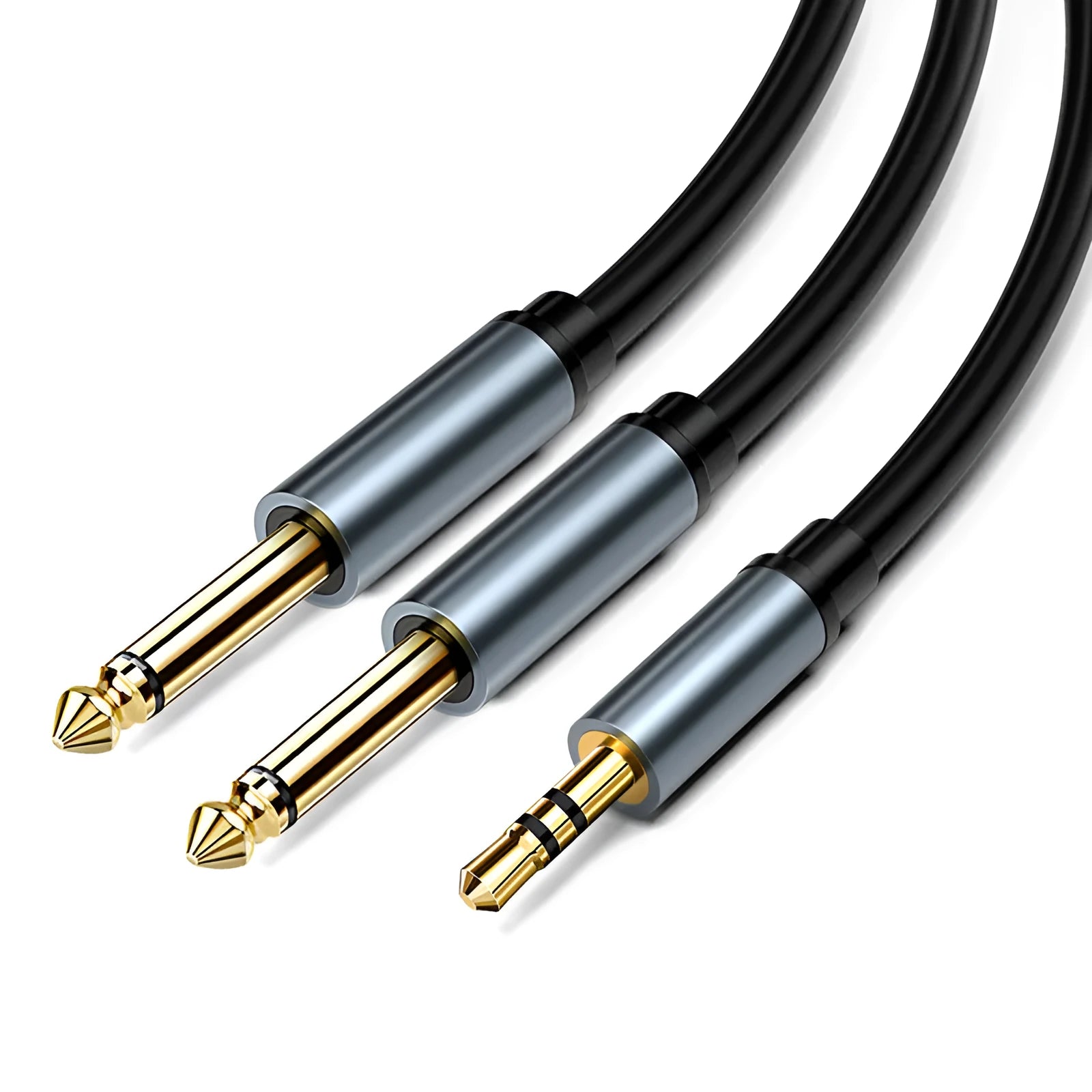 3.5mm to 6.5mm male-to-male stereo audio cable with gold-plated connectors