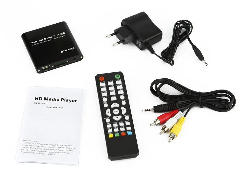 Blue and black 1080P Full HD media player with compact metal housing