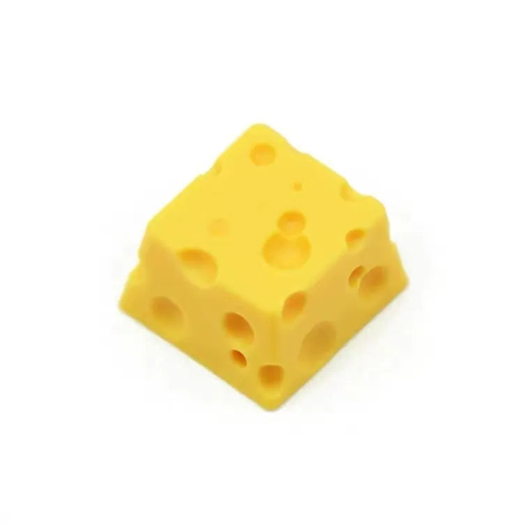 Yellow resin cheese-themed keycap for mechanical keyboards with detailed sculpting