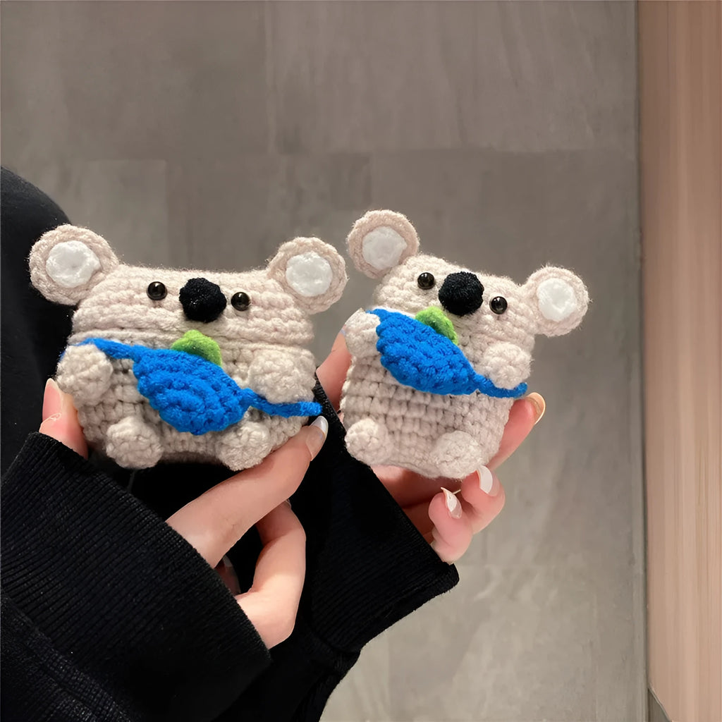 Hand-knitted koala bear backpack protective cover for Apple AirPods wireless earbuds