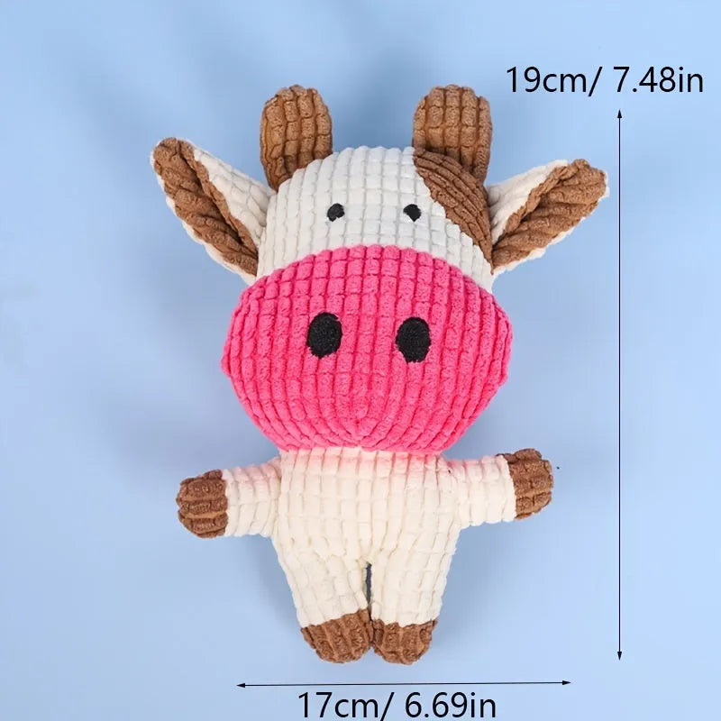 Animal shape plush squeaky dog chew toy with whistle construction in multiple colours