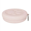 Portable collapsible dog feeding bowl with separate snack box compartment in pink and green colour options