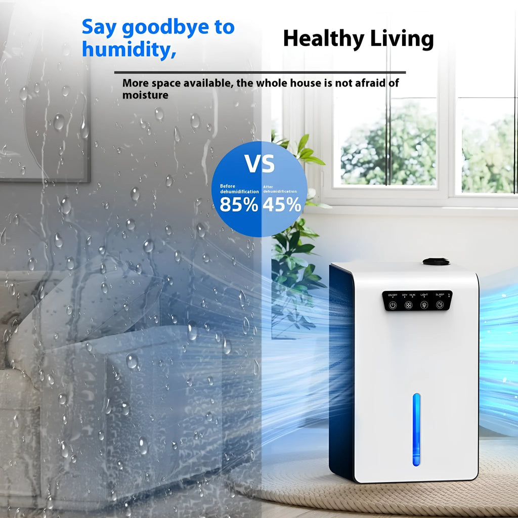 Milky white household dehumidifier for bedroom use with silent operation and 2.6-4.0 litre capacity