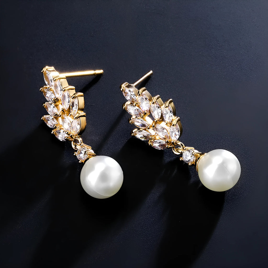 Geometric flower earrings with micro inlaid zircon stones in gold, platinum, and rose gold plating