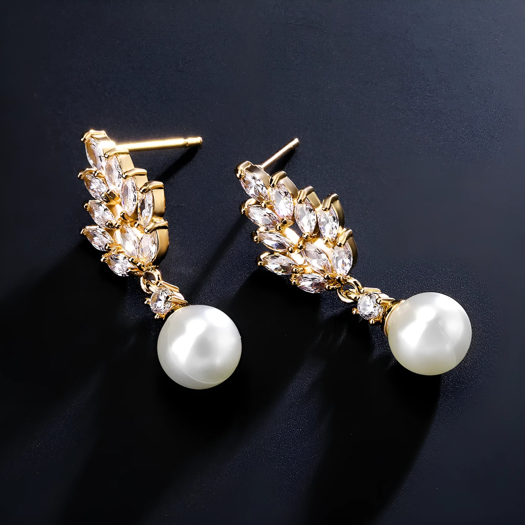 Geometric flower earrings with micro inlaid zircon stones in gold, platinum, and rose gold plating