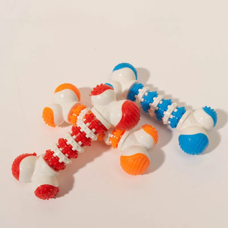 Blue bone-shaped interactive dog toy with treat holder compartment for small breed puppies