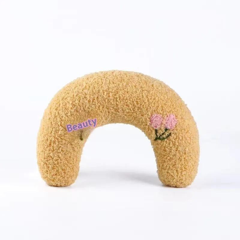 Blue U-shaped cloth pillow for cat neck support, shown in Moon style.