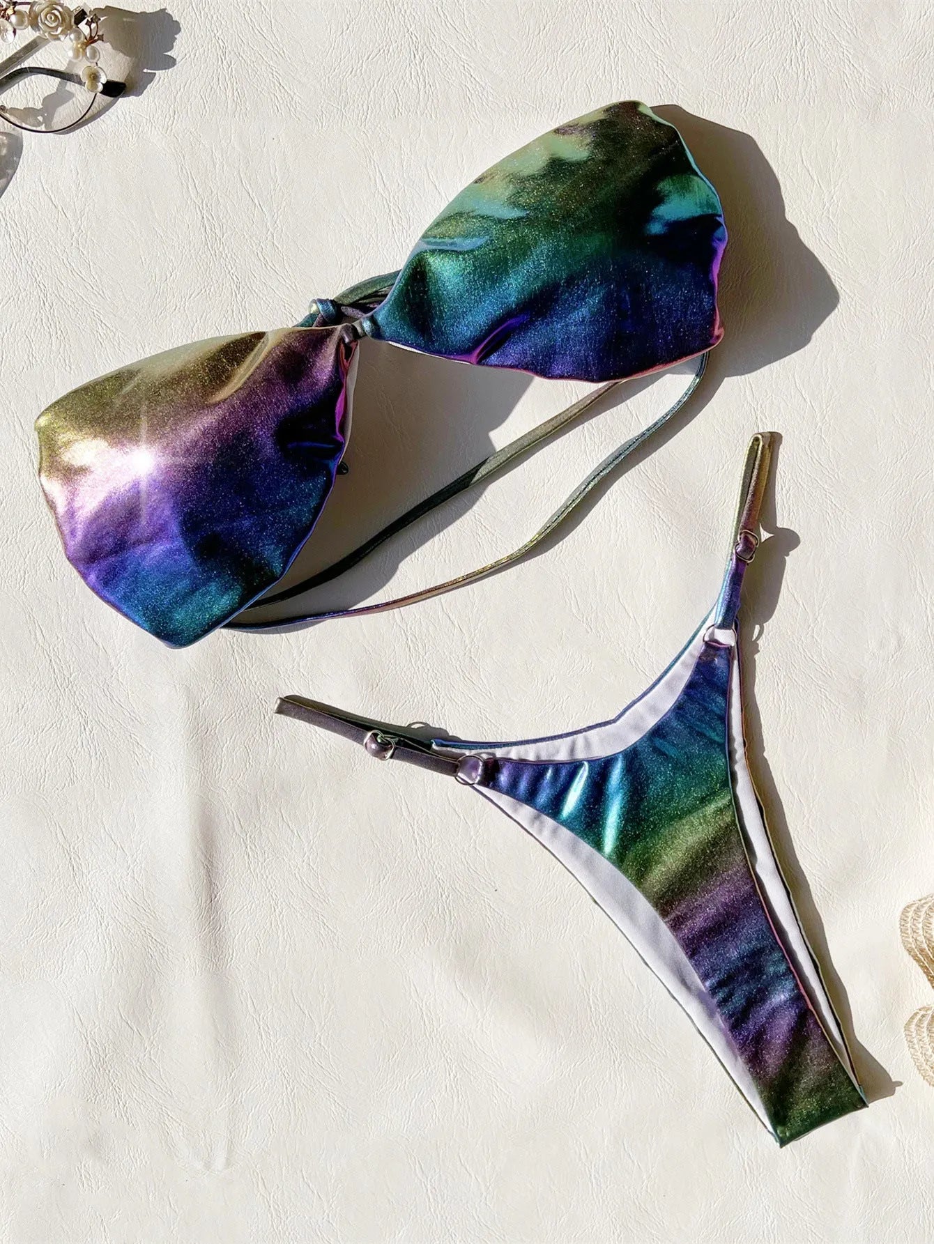 Women's gradient purple polyester bikini set for swimming, showing front view.