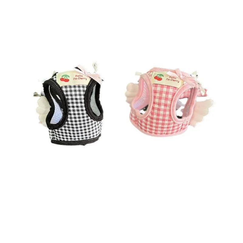 Cotton chest-back dog harness with hand holding rope in pink and black colour options