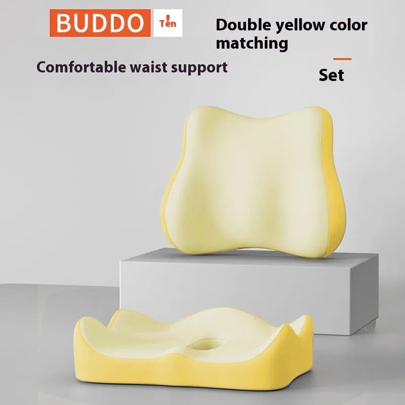 Memory foam seat cushion with lumbar support design in solid colour options