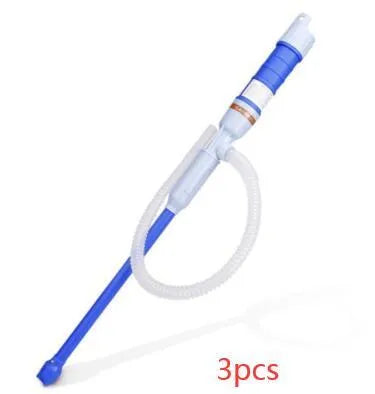 Blue and red manual hand siphon pump for transferring fuel, oil and water