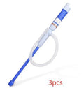 Blue and red manual hand siphon pump for transferring fuel, oil and water