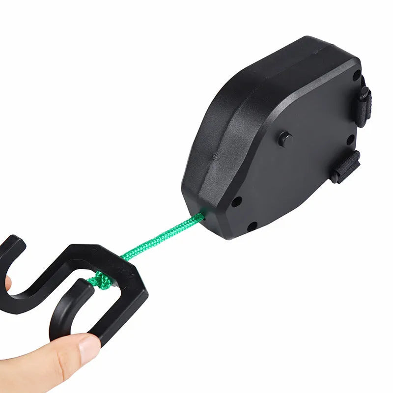 Black plastic resin bicycle trailer rope with universal attachment clips for child bike trailers
